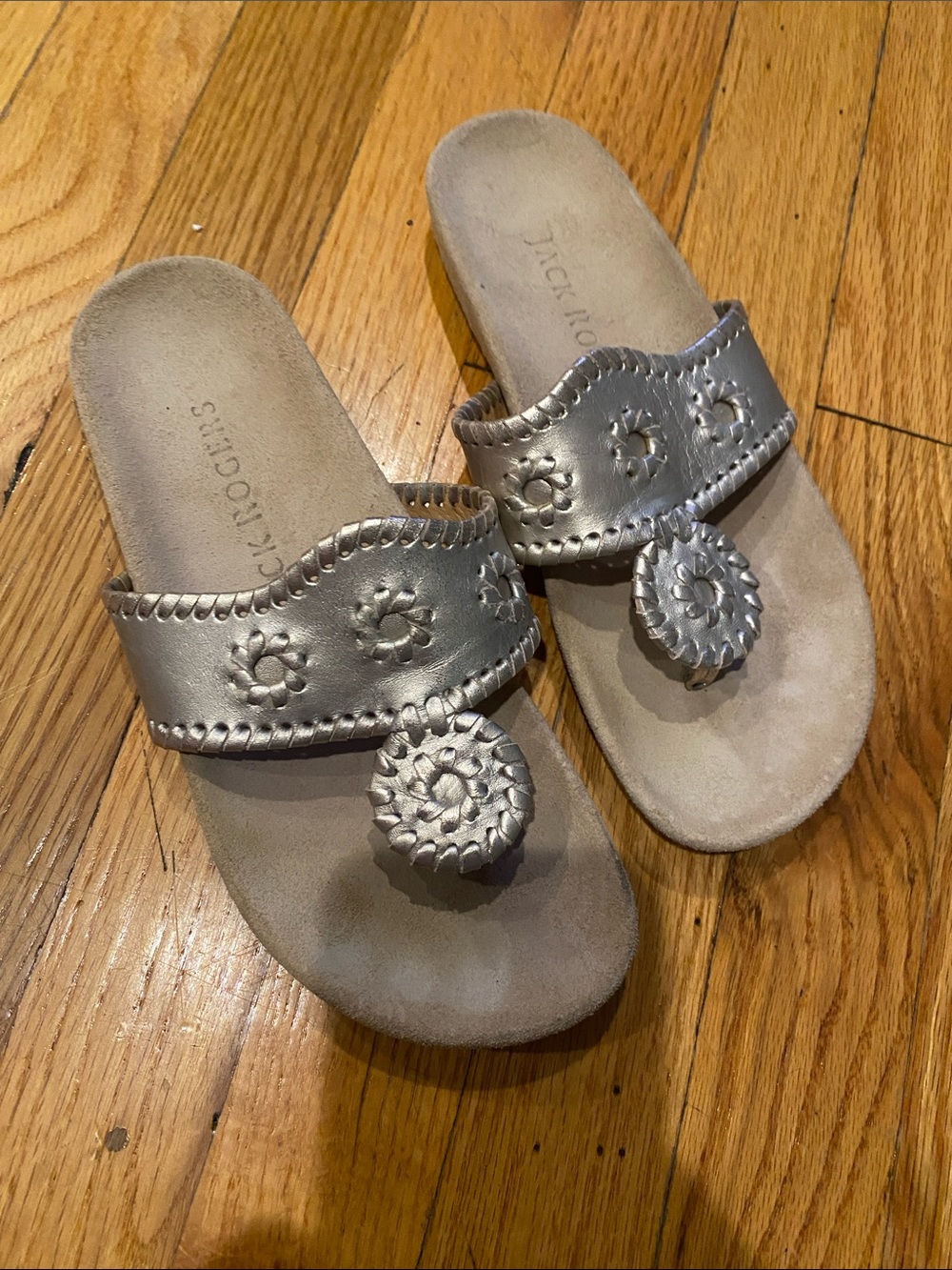 Jack Rogers Metallic Silver Whipstitch Rondelle Toe-Ring Sandals
